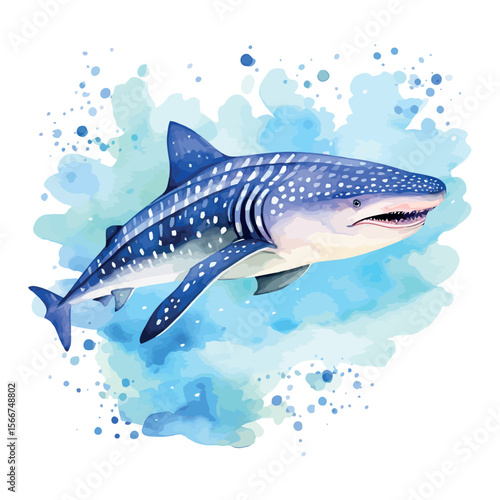Here's a concise description:

Isolated great white shark vector illustration swimming underwater with a bold fin