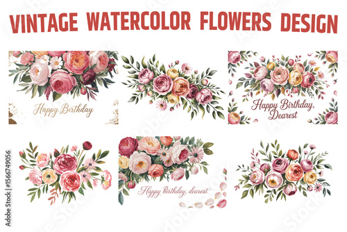 Romantic Watercolor Rose and Peony Flower Collection
