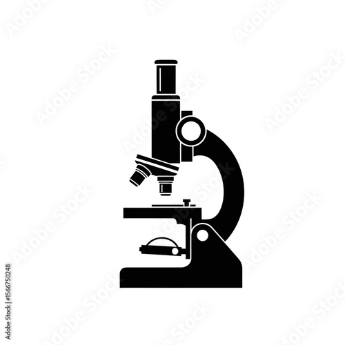 A black microscope is isolated on white background