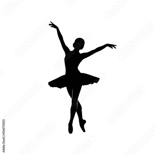 A ballerina silhouette is dancing gracefully isolated on white background