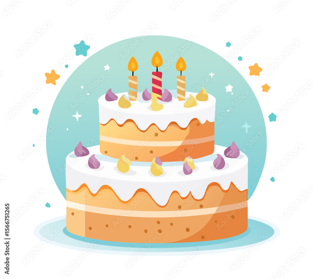 Festive Birthday Cake with Candles Isolated on a Transparent Background Festive Birthday Cake with Candles Isolated on a Transparent Background
