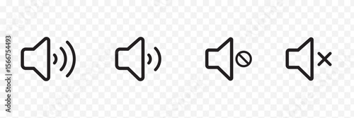 Speaker Set Icon. Sound Icon.  Essential Speaker Icons Set Volume, Mute, and More . eps 10 