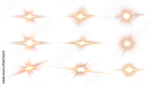 Bright golden flashes with gentle glow and soft rainbow highlights. Light effect isolated on white background. Vector
