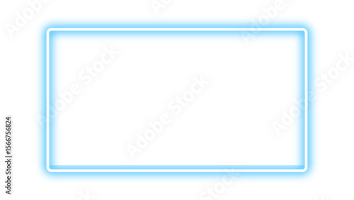 Blue neon rectangle, Blue neon glow rectangular frame, Blue neon border. Vector illustration.