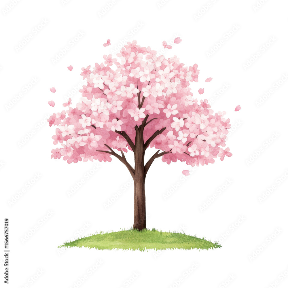 Obraz premium Watercolor icon of a tree with pastel blossoms