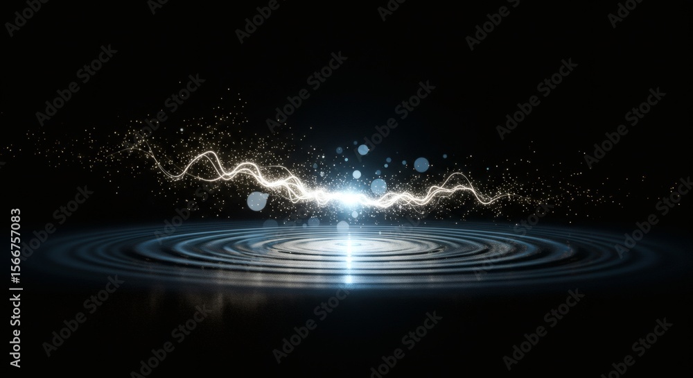 Fototapeta premium Abstract image showing a light burst with ripples and waves on a dark background with sparks