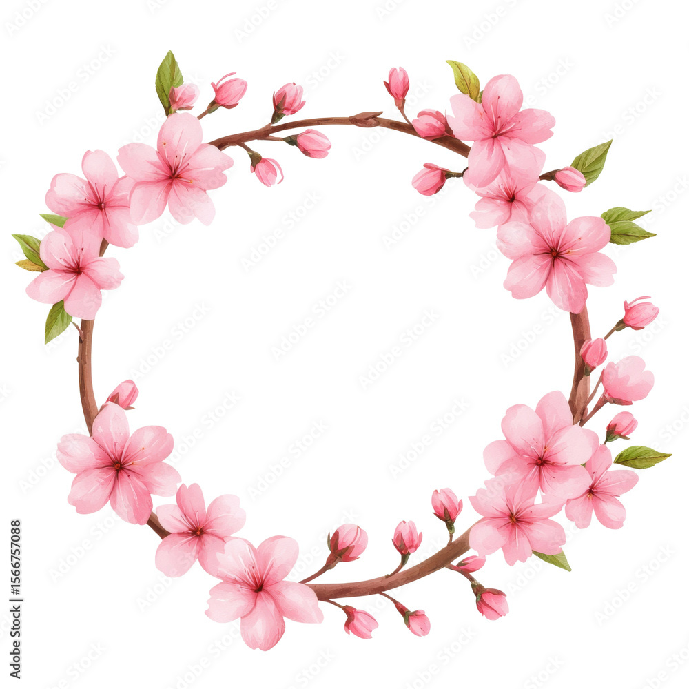 Fototapeta premium Watercolor icon of a wreath made of cherry blossoms