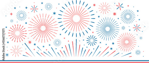 Patriotic fireworks banner, festive celebration background, colorful firework display, holiday party invitation, event design