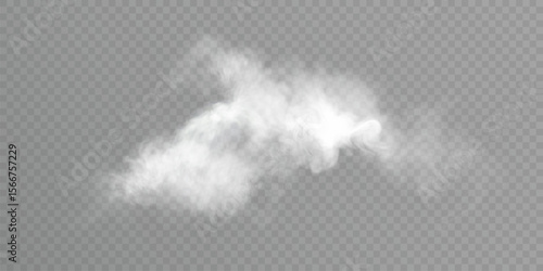 White cloud of magical smoke with realistic swirls on a transparent background. Ideal for creating fantasy scenes, spells and mystical visualizations.