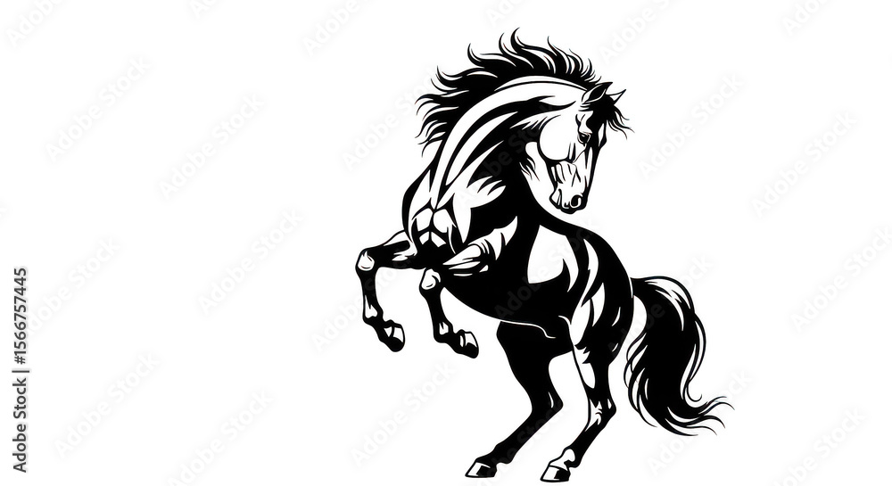Obraz premium Rearing Horse Line Art Dark Background