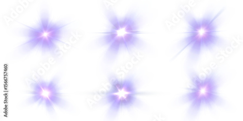 Bright purple flashes with gentle glow and soft rainbow highlights on white background. Vector for magical illustrations, futuristic designs and visual special effects in digital projects.