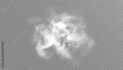 White cloud of magical smoke with realistic swirls on a transparent background. Ideal for creating fantasy scenes, spells and mystical visualizations.