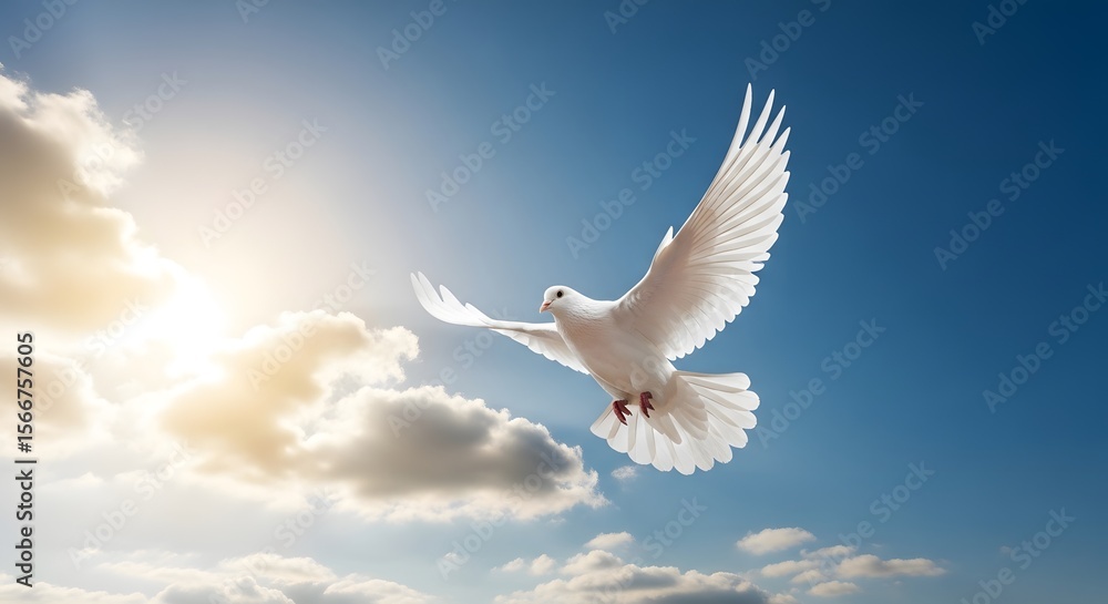 Obraz premium White Dove in the Sky for International Day of Peace