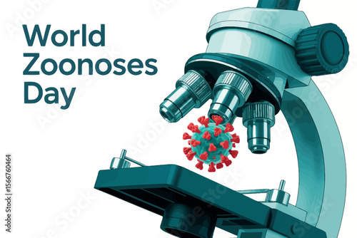 World Zoonoses Day Virus Microscope Science Awareness Medical Illustration