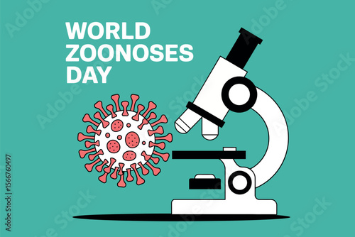 World Zoonoses Day Virus Microscope Science Awareness Medical Illustration