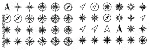 Multiple compass designs showcasing various styles and shapes in a structured arrangement on a simple background