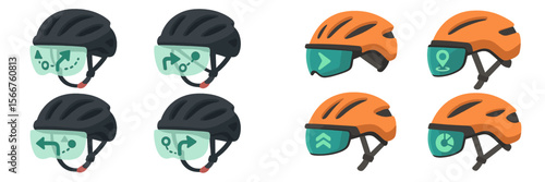 Various cycling helmets with smart visor displays for navigation and fitness tracking designed for outdoor activities