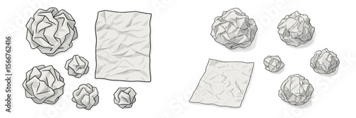 Crumpled paper and balls scattered on white background showcasing the concept of waste management in an office environment