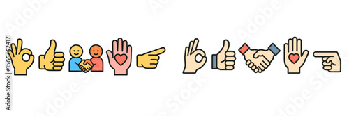 Diverse hand gestures symbolizing communication, connection, and emotions in a modern graphic design