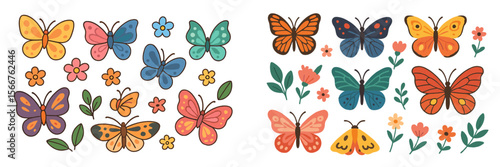 Colorful butterflies and flowers set in a whimsical design perfect for creative projects and decorations