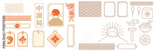 Cultural design elements showcasing Japanese motifs and nature in pastel colors