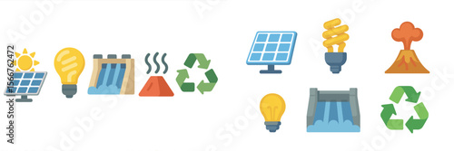 Energy sources illustrated with solar, hydro, and geothermal concepts in a colorful graphic