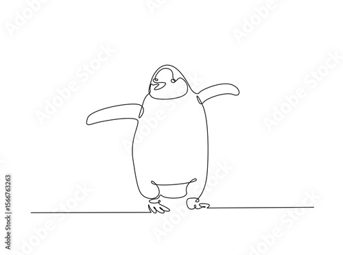 Penguin flighless bird draw in single outline illustration. Continuous line art drawing of Penguin.