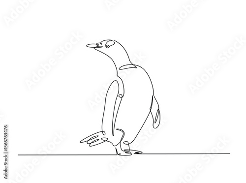 Penguin flighless bird draw in single outline illustration. Continuous line art drawing of Penguin.