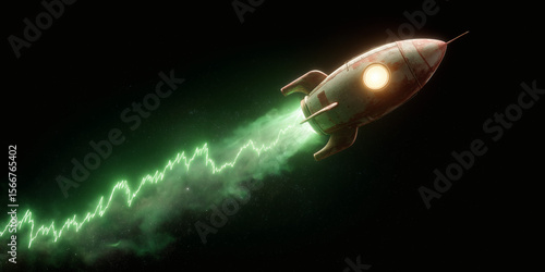 Kurs Rakete mit einem Aktien Chart, welche steigende Aktienkurse beim Investieren an der Börse bzw wirtschaftlichen Erfolg im Business symbolisiert