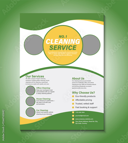 Clean, modern flyer design ideal for promoting home, office, or commercial cleaning services. Fully customizable layout with space for contact info, services offered, and brand logo.