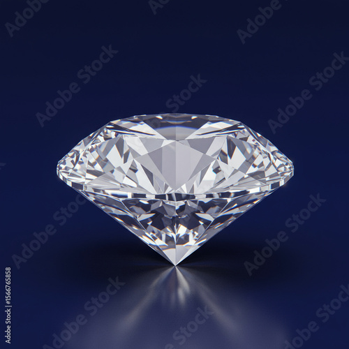 Luxurious sparkling brilliant diamond gem, single precious jewel isolated with reflection on blue background. perfect gemstone representing wealth and elegance