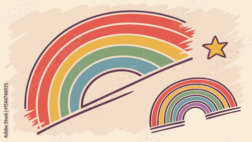 Rainbows and stars illustration with colorful arch design for kids room decor and nursery art prints design