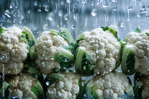 A bunch of cauliflower is displayed in a glass case