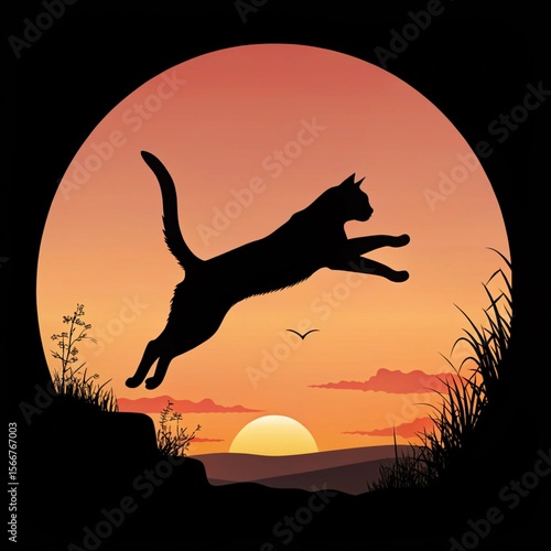 Plakat Playful Leaping Cat Shadow