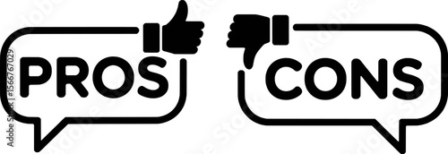 Pros and Cons comparison with thumbs up and thumbs down symbols vector