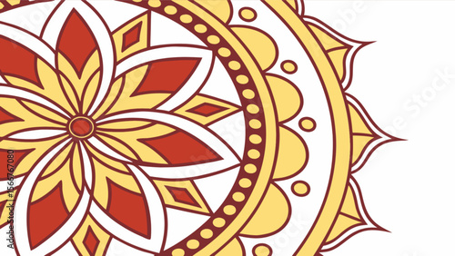Downloadable floral mandala design vector art with red and yellow color scheme for creative projects 100 char