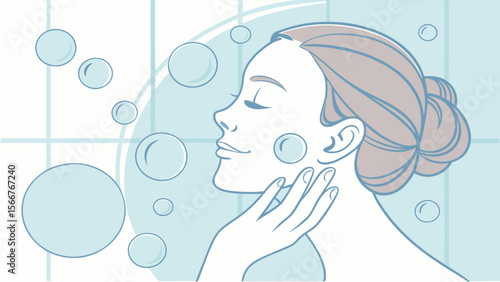 Woman skincare routine beauty treatment face wash bubbles aesthetic selfcare spa day fresh clean lifestyle