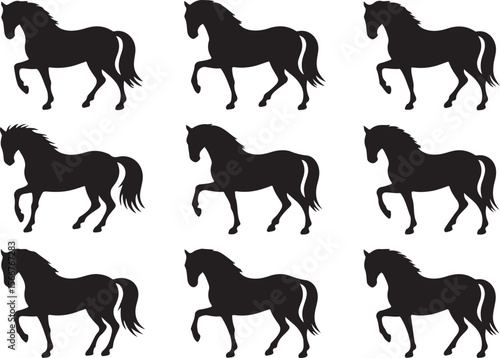Collection of diverse horse silhouettes for design projects silhouette