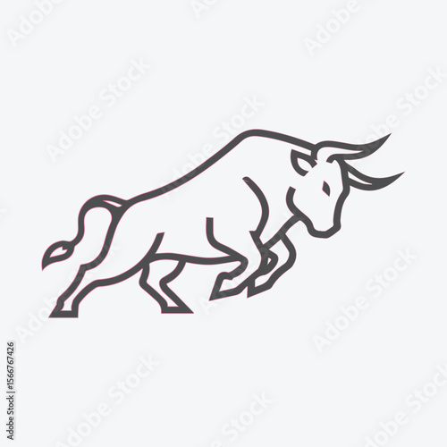 Stylized line art illustration of a powerful bull charging forward with dynamic energy