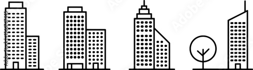 Tall buildings and a tree in a simple graphic design collection skyscraper architecture