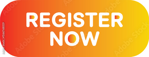 White text register now on orange yellow gradient background lettering typography