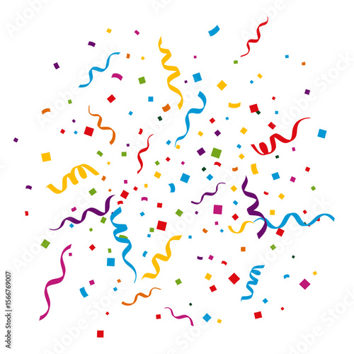 Colorful celebration with a vibrant explosion of paint splashes and falling confetti patterns