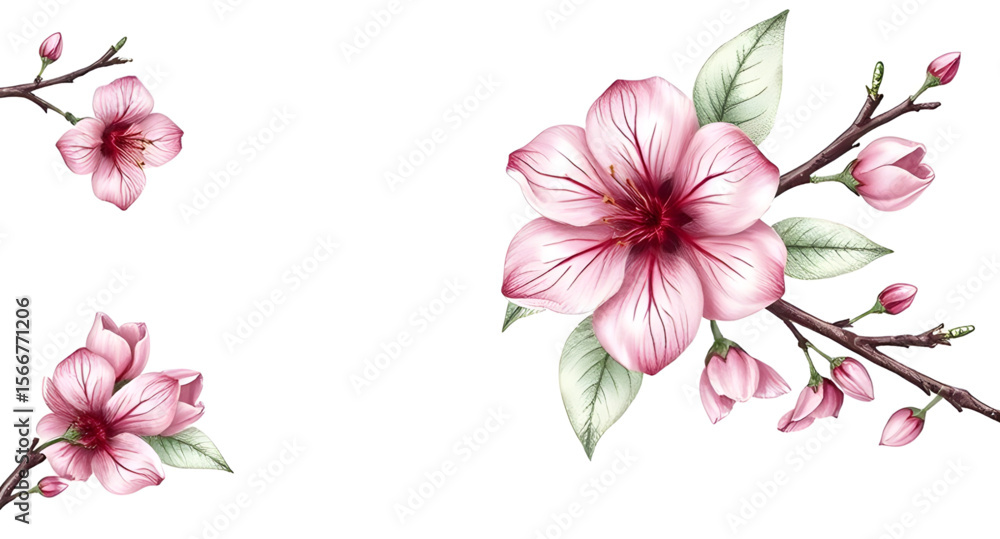 Naklejka premium cherry blossom drawing, sakura petals vector, cherry blossom floral design, cherry blossom isolated, cherry blossom icon, cherry blossom graphic, pink cherry bloom, cherry blossom decorative, cherry b