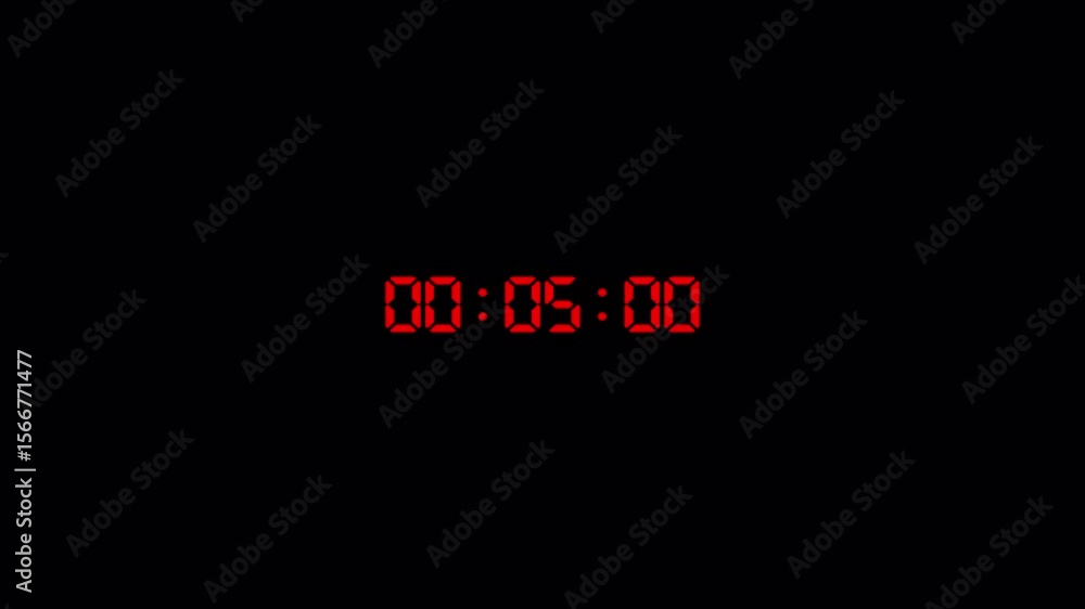 One minute digital countdown timer animation, digital stopwatch count up with minutes, seconds, milliseconds from 0 to 60 seconds on transparent background, Countdown video with alpha channel.	