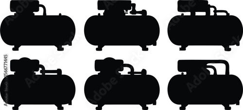 Air compressor set in silhouette with different angles for industrial use