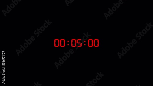 One minute digital countdown timer animation, digital stopwatch count up with minutes, seconds, milliseconds from 0 to 60 seconds on transparent background, Countdown video with alpha channel.	