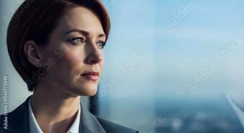 Confident Businesswoman Looking Out Window Strategic Vision and Future Planning