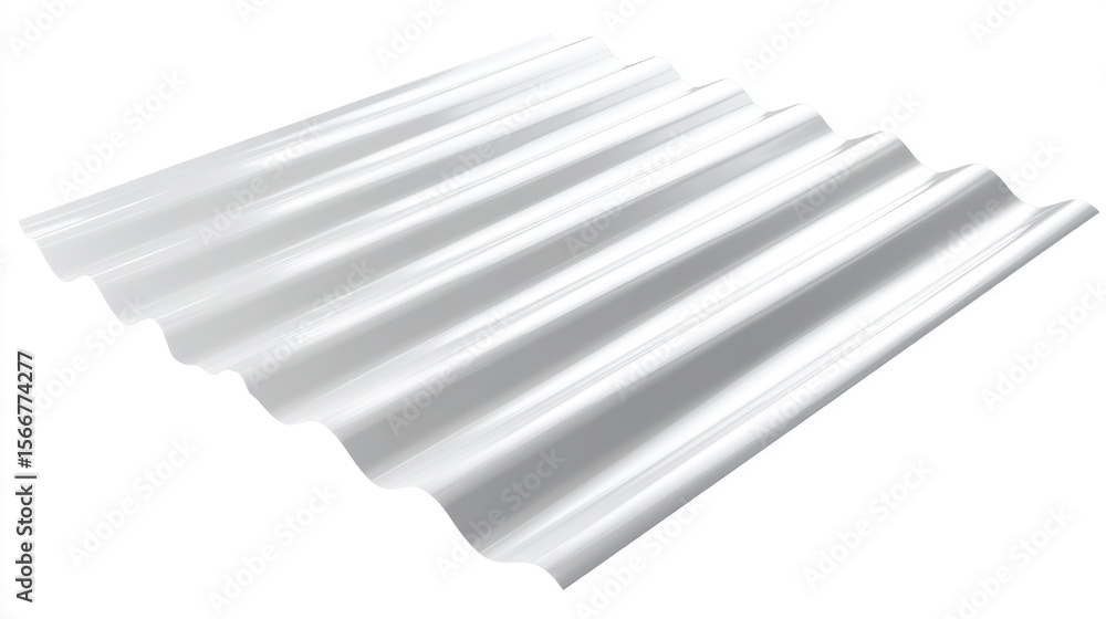 Fototapeta premium A minimalist 3dof a segment of corrugated metal roofing, clean stylized metallic texture, isometric view. Isolated on a white background. 3d illustration.