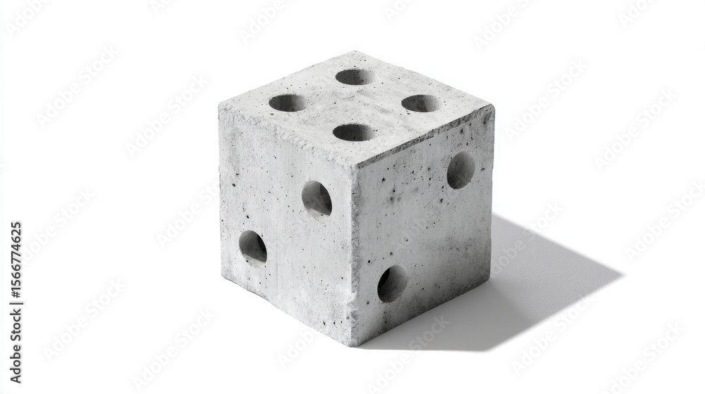 A minimalist 3d of a single hollow concrete block with visible holes, clean stylized concrete texture, isometric view. Isolated on a seamless, white background. 3d illustration. A minimalist 3d of a single hollow concrete block with visible holes, clean stylized concrete texture, isometric view. Isolated on a seamless, white background. 3d illustration.