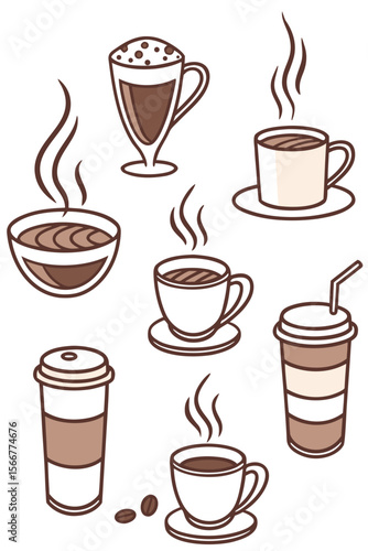 Coffee drink collection featuring a variety of styles and brews, ideal for café promotions or coffee-related product marketing.